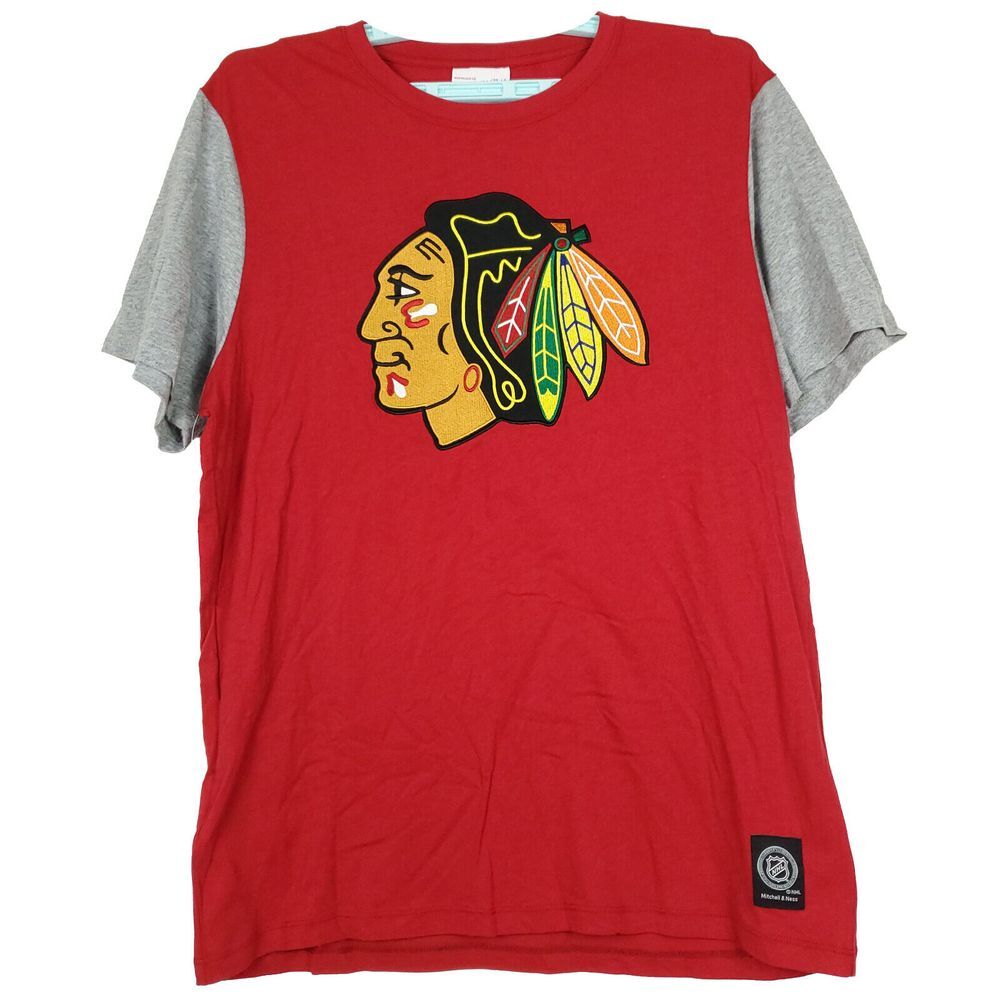Chicago Blackhawks Mitchell & Ness NHL L Large Shirt Red Gray Sleeve New
